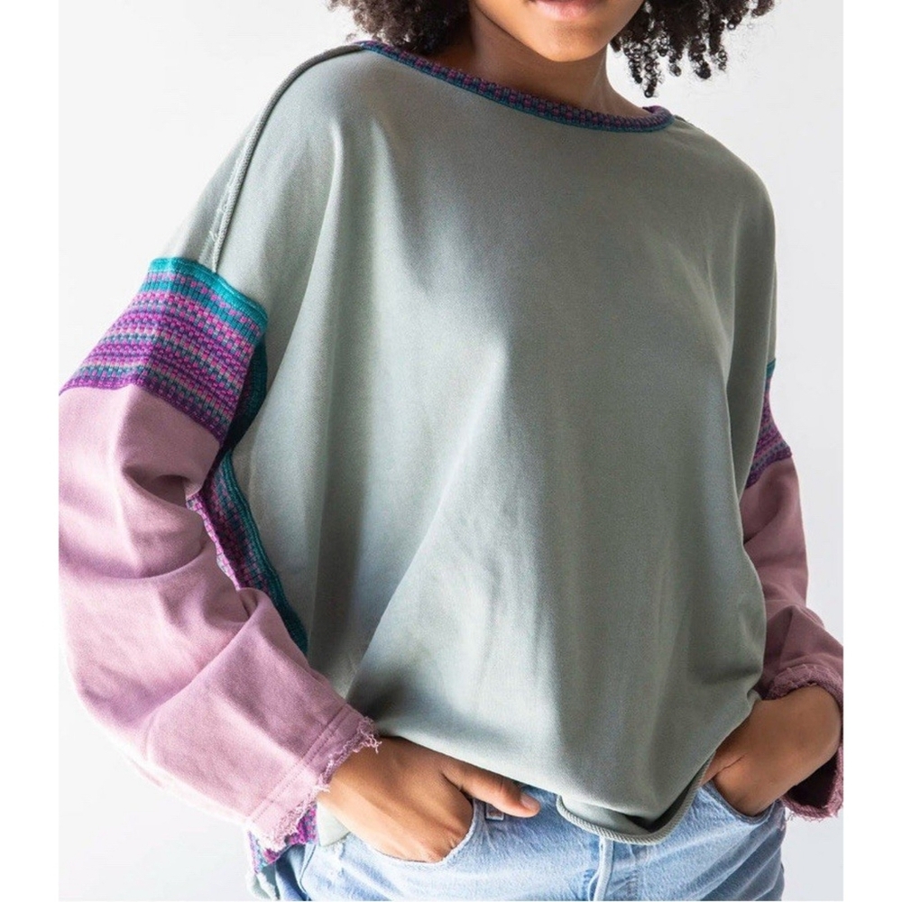 Natural Life Knit Trim Colorway Sweatshirt Size Large